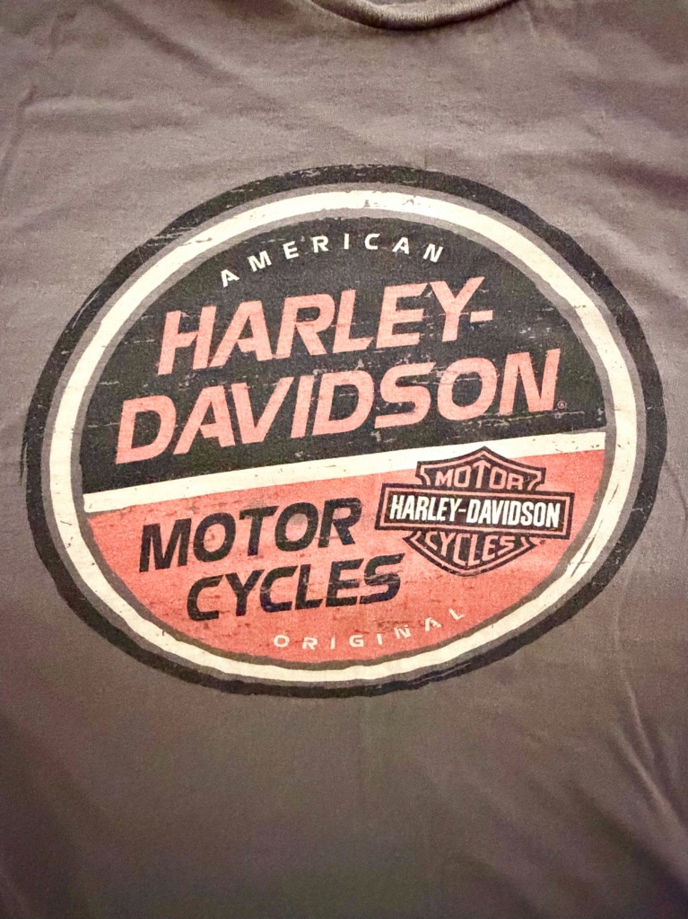 Harley-Davidson Gray Tee with Red, White & Blue Eagle Graphic